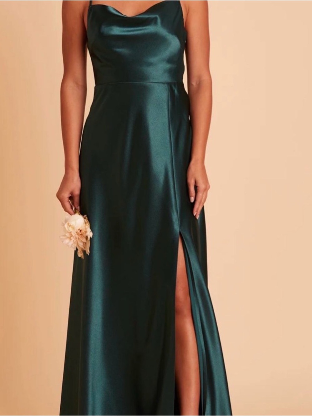 Birdy Grey Satin Cowl Neck Gown in Deep Emerald
